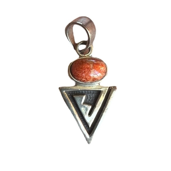 Vintage Sterling Orange Spiny Oyster Shell Signed Pendant Native
